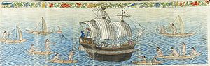 Archivo:Reception of the Manila Galleon by the Chamorro in the Ladrones Islands, ca. 1590
