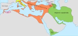 Byzantine and Sassanid Empires in 600 CE-es.svg