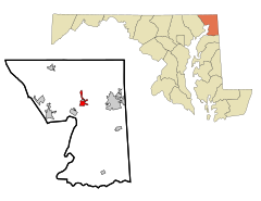 Cecil County Maryland Incorporated and Unincorporated areas North East Highlighted.svg