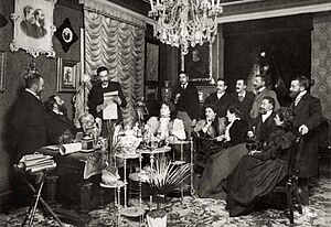 Archivo:Galdós por Franzen Tertulia literaria 1897