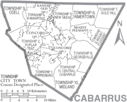 Archivo:Map of Cabarrus County North Carolina With Municipal and Township Labels