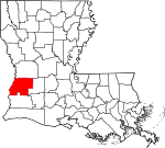 Mapa de Luisiana con la ubicación del Parish Beauregard
