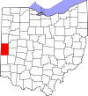 Mapa de Ohio con la ubicación del condado de Darke