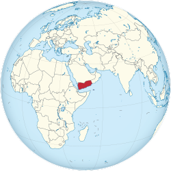 Yemen on the globe (Yemen centered).svg