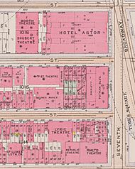 Archivo:"TIMES SQUARE" map in 1916 with "HOTEL ASTOR" "BOOTH THEATRE" "SHUBERT THEATRE" "RIALTO THEATRE" "LYRIC THEATRE" THE LITTLE THEATRE" "TIMES ANNEX" "ST. LUKES" LUTHERN CHURCH, from- Bromley Manhattan Plate 071 publ. 1916 (cropped)