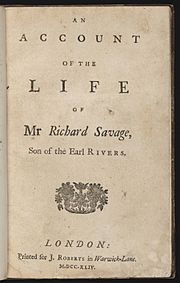 Archivo:An Account of the Life of Mr Richard Savage by Samuel Johnson title page 1744