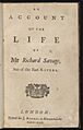An Account of the Life of Mr Richard Savage by Samuel Johnson title page 1744