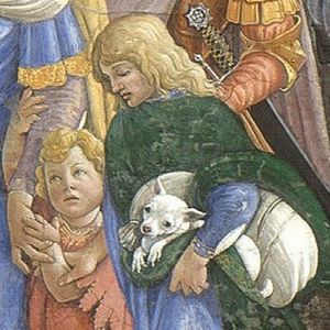 Archivo:Botticelli Trials of Moses, detail boy with dog