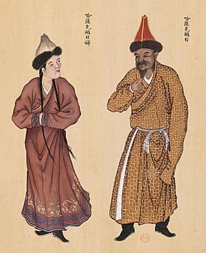 Archivo:Huang Qing Zhigong Tu, 1769, Kazakh leader and his wife