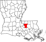 Mapa de Luisiana con la ubicación del Parish East Baton Rouge
