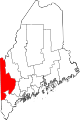 Mapa de Maine con la ubicación del condado de Oxford