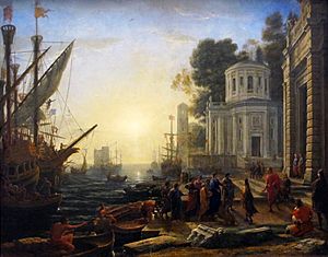 Archivo:The Disembarkation of Cleopatra at Tarsus 1642 Claude Lorrain
