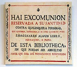 Archivo:Threat of excommunication to thieves of books in the library of the university of Salamanca (Spain)