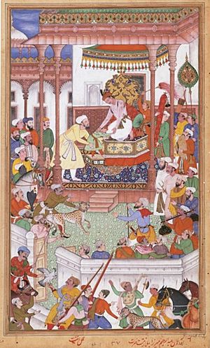 Archivo:Young Abdul Rahim Khan-I-Khana being received by Akbar, Akbarnama