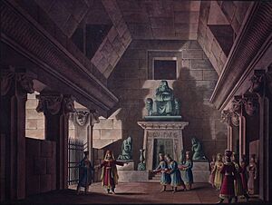 Archivo:Alessandro Sanquirico - Interno del Santuario (set design for the opera 'Semiramide' by Rossini, La Scala, 1824) (cropped)
