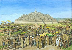 Archivo:COLLECTIE TROPENMUSEUM Temperaschilderij voorstellende de Borobudur als bedevaartsoord TMnr 75-2