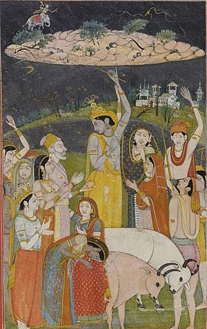 Archivo:Krishna Holding Mount Govardhan - Crop