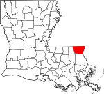 Mapa de Luisiana con la ubicación del Parish Washington
