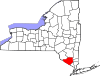 Mapa de Nueva York con la ubicación del condado de Orange
