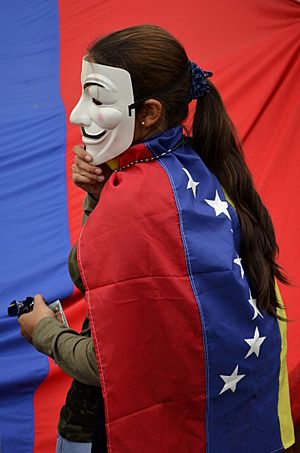 Archivo:Venezuelan protester wearing a Guy Fawkes Mask