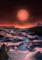 Artist’s impression of the ultracool dwarf star TRAPPIST-1 from the surface of one of its planets