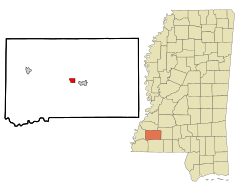 Franklin County Mississippi Incorporated and Unincorporated areas Meadville Highlighted.svg