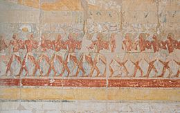Archivo:Luxor, decorations inside the Temple of Hatshepsut, Egypt, Oct 2004