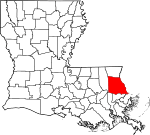 Mapa de Luisiana con la ubicación del Parish Saint Tammany