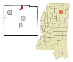 Pontotoc County Mississippi Incorporated and Unincorporated areas Ecru Highlighted.svg