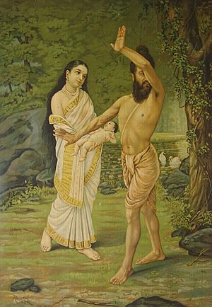 Archivo:Raja Ravi Varma - Mahabharata - Birth of Shakuntala