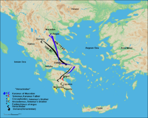 Archivo:Route of Karanos to establish his own kingdom