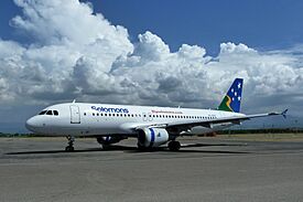 Solomon Airlines Airbus A320-211 at Honiara Airport in 2012.JPG