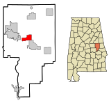 Tallapoosa County Alabama Incorporated and Unincorporated areas Jacksons' Gap Highlighted.svg
