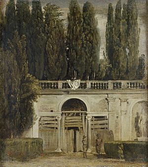 Archivo:Vista del jardín de la Villa Medici en Roma, por Diego Velázquez