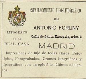 Archivo:1896-12-27, El Domingo, Establecimiento tipo-litográfico de Antonio Foruny