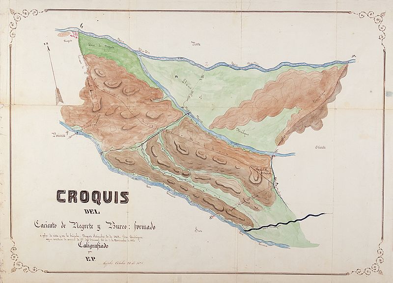 Archivo:Croquis del cacicato de Negrete y Bureo, 1871, de Tirso Rodriguez y encontrado en la Mapoteca del Archivo Nacional