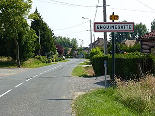 Enguinegatte (Pas-de-Calais, Fr) city limit sign.JPG