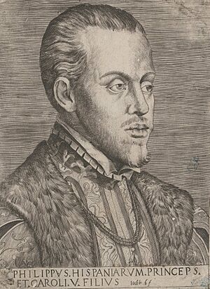 Archivo:Felipe II, príncipe de España, hijo de Carlos V, hacía 1548. Grabado de Giulio Bonasone