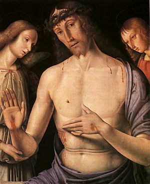 Archivo:Giovanni Santi - Christ supported by two angels