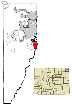 Jefferson County Colorado Incorporated and Unincorporated areas Columbine Highlighted.svg