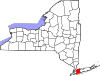 Mapa de Nueva York con la ubicación del condado de Nassau