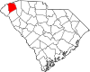 Mapa de Carolina del Sur con la ubicación del condado de Pickens