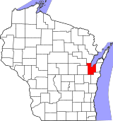Map of Wisconsin highlighting Brown County.svg