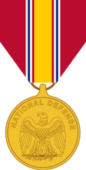 El anverso de la medalla muestra al águila calva americana, posada en una espada y una palma. Sobre esto, en un semicírculo, se encuentra la inscripción National Defense (en castellano Defensa Nacional).