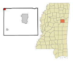 Oktibbeha County Mississippi Incorporated and Unincorporated areas Maben Highlighted.svg