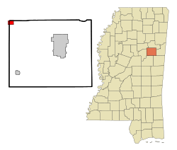 Oktibbeha County Mississippi Incorporated and Unincorporated areas Maben Highlighted.svg