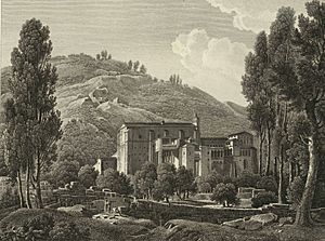 Archivo:1806-1820, Voyage pittoresque et historique de l'Espagne, tomo I, Vista del monasterio de Juste (cropped)