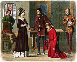 Archivo:A Chronicle of England - Page 417 - The Earl of Warwick Submits to Queen Margaret