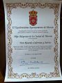 Diploma del ayuntamiento de Murcia sobre Ricardo Cordoniu y Stárico
