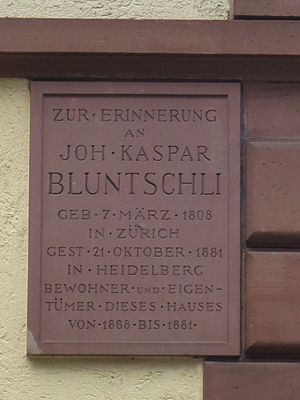 Archivo:I. Heidelberg Altstadt Campus Universität Heidelberg Johann Kaspar Bluntschli Gedenktafel an seinem Heidelberger Anwesen